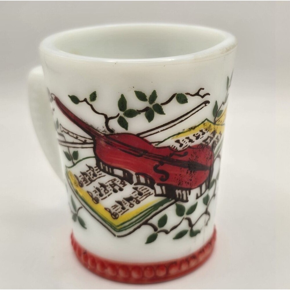 MCM Vintage Hazel Atlas Gay Fad Violin Milk Glass Egg Nog Mug
